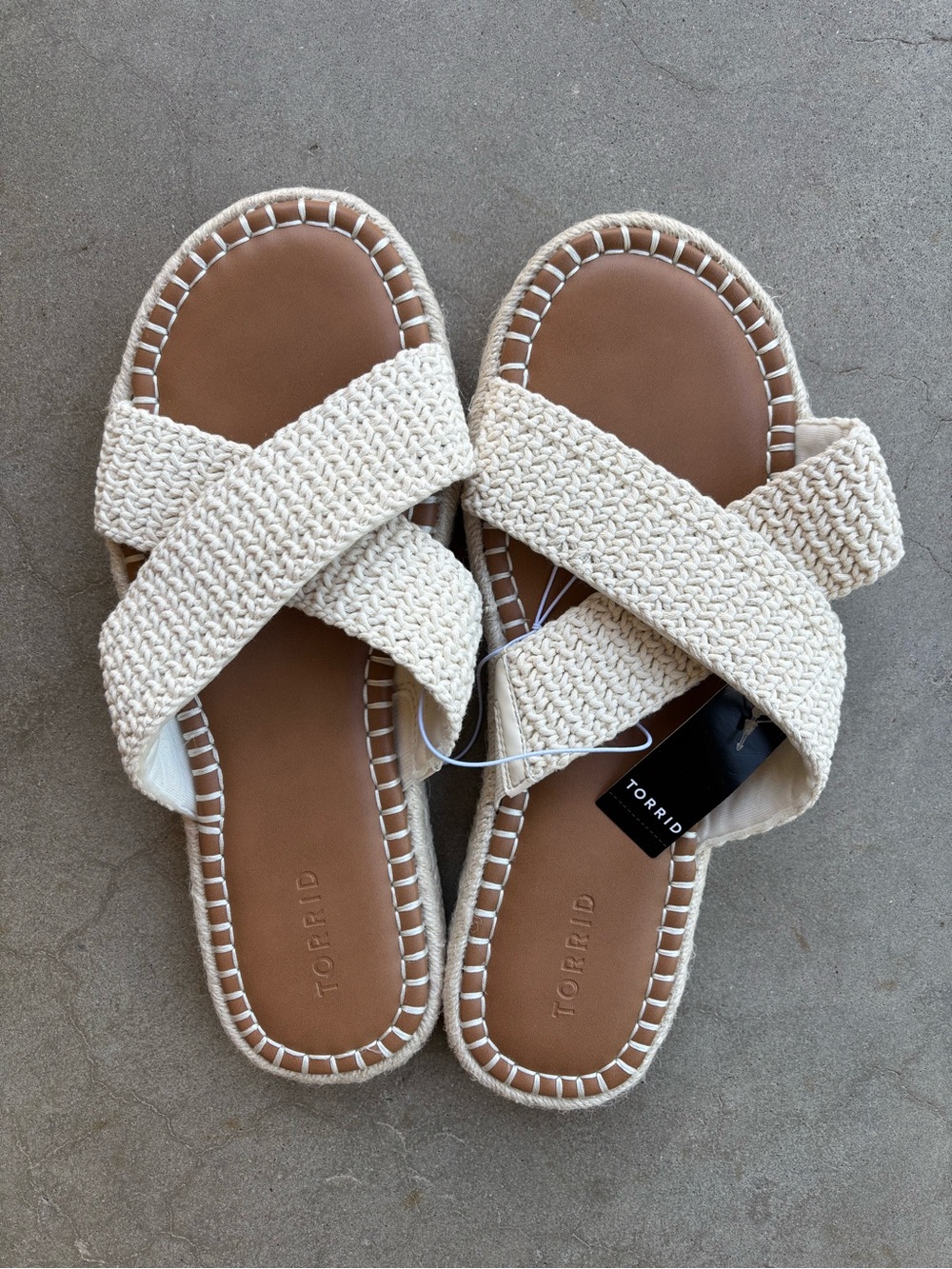 Torrid Ivory Crochet Cross Band Platform Slides Size 11WW. New With Tags.